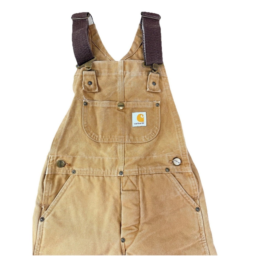 Carhartt Kids Bib Overalls Toddler Quilted Lined Brown Corduroy Double Knee